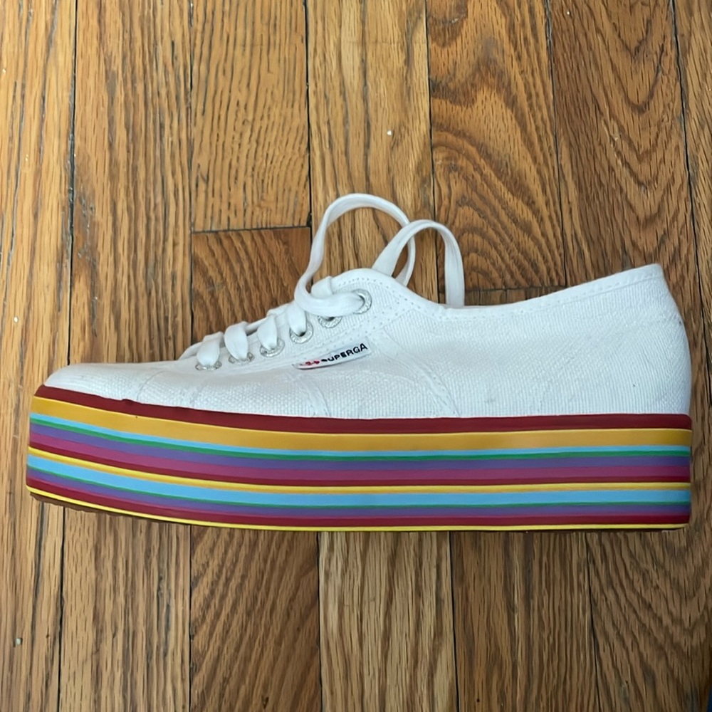 Superga White and rainbow platform sneakers